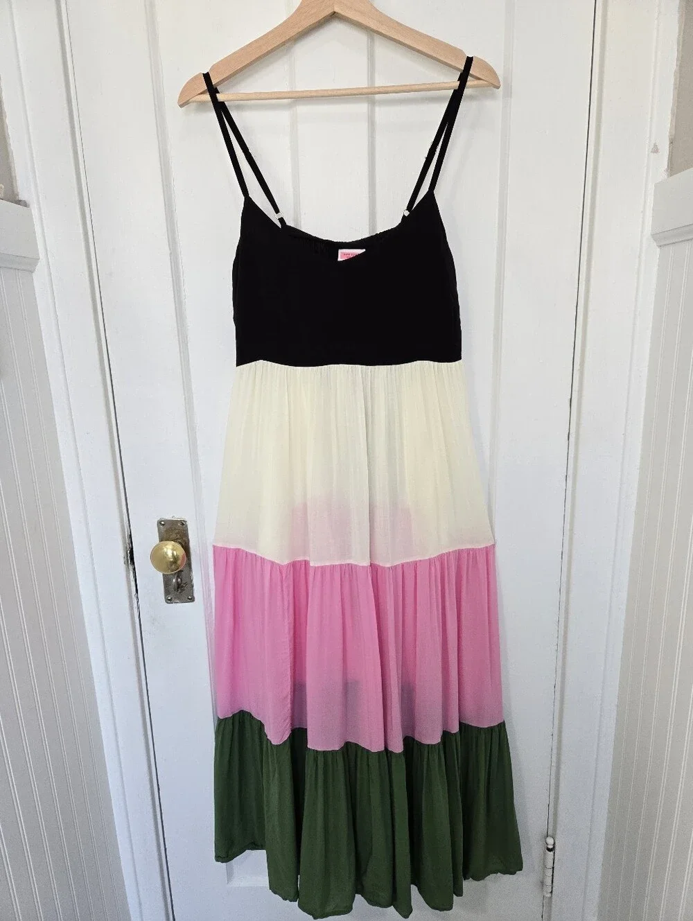 Kate Spade Bow Solids Tiered Midi Dress Size M Colorblock Pink & Green Preppy